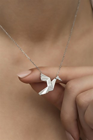 925 Ayar Gümüş Origami Kuş Kolye